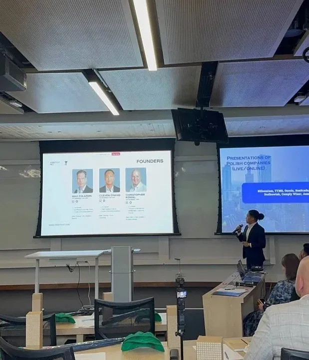 The AssetCut founders slide on screen during the second Poland and Malaysia FinTech Forum, Kuala Lumpur