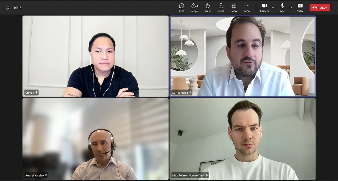 Cleven Chang on a video call about real world asset tokenization with NEOM Investment Fund